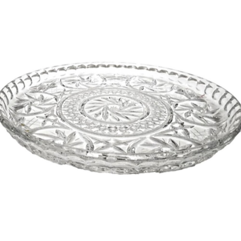 Antique Bohemian Czech Pinwheel Design Cut Crystal Decorative Luncheon 6" Plate - Picture 2 of 15